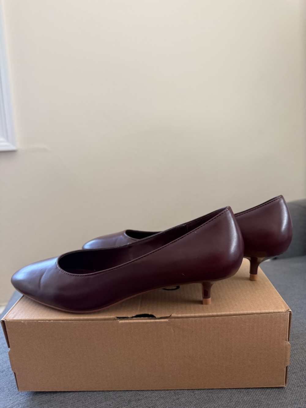 Mango Women's Burgundy Pointed-Toe Leather Heels